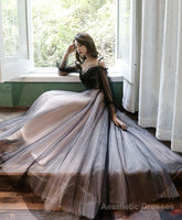 Black Tulle A Line Lace Long Prom Dress, Tulle Lace Formal Dress